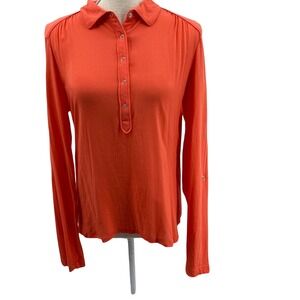 TWO by Vince Camuto Women Sz M Orange Long Sleeve Top Buttons Office Wear Casual